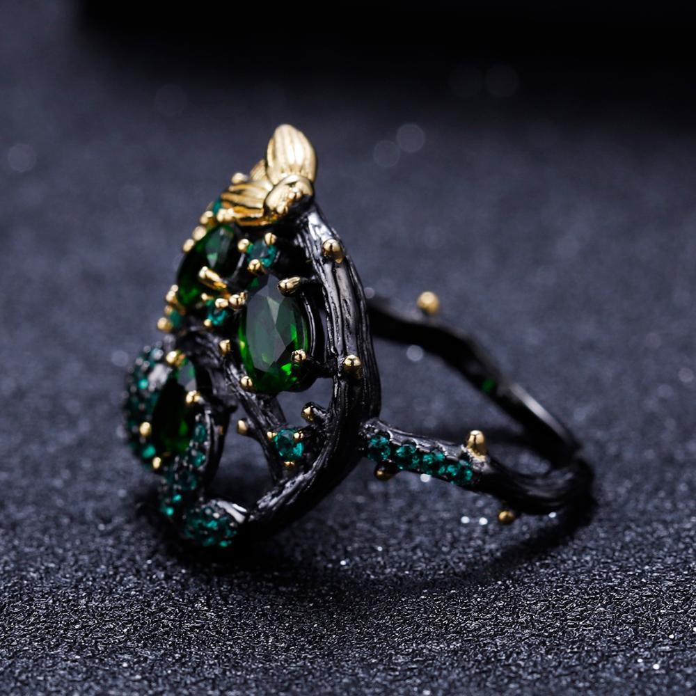 Handmade Designer Natural Chrome Diopside Tassel 925 Silver Ring
