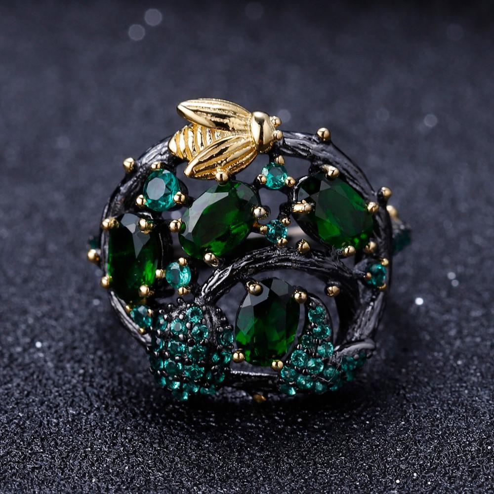 Handmade Designer Natural Chrome Diopside Tassel 925 Silver Ring