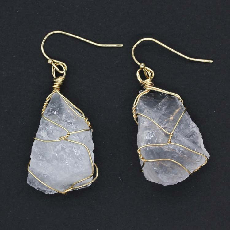 Natural crystal stone gold-plated amethyst irregular winding earrings