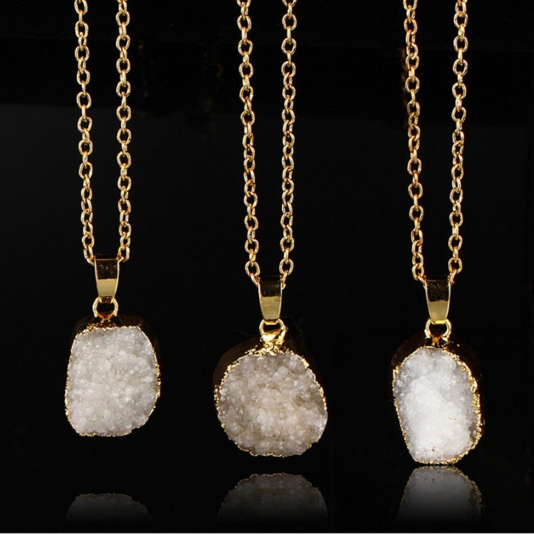 Ladies Round Irregular Water Droplets Natural Stone Rough Stone Pendant Necklace
