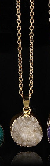 Ladies Round Irregular Water Droplets Natural Stone Rough Stone Pendant Necklace