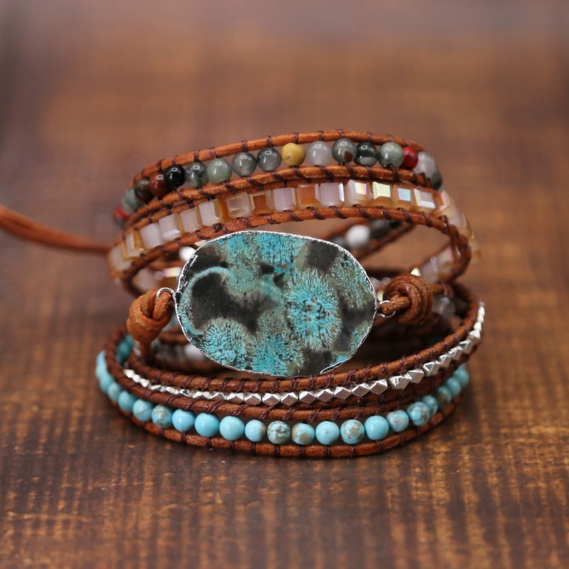 Natural Marine Stone Bracelet Beads Handmade