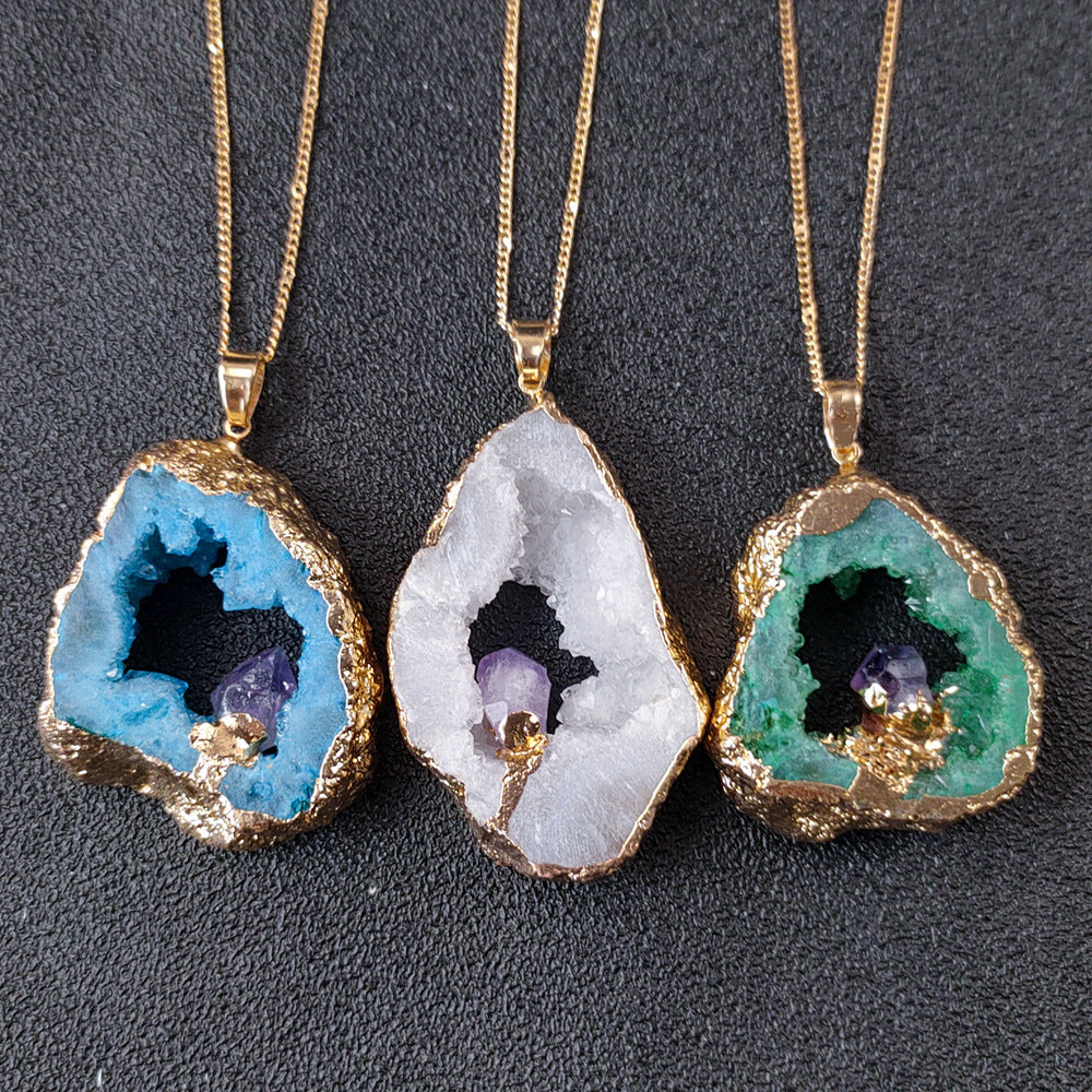 Irregular Onyx Rough Stone Hollow Crystal Hole Sliced Necklace
