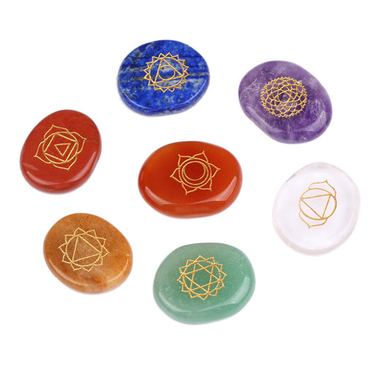 🌟 7 Chakras Natural Pocket Palm Stones Set — Your Portable Energy Sanctuary 🌟