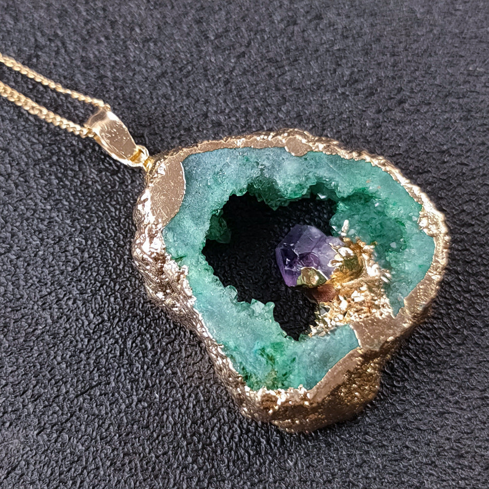 Irregular Onyx Rough Stone Hollow Crystal Hole Sliced Necklace