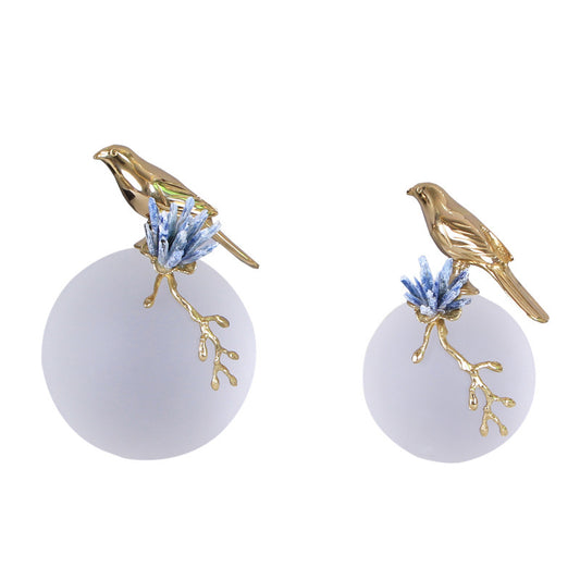 Luxury Bird With Blue Natural Soft Frosted Crystal Stone Ornaments