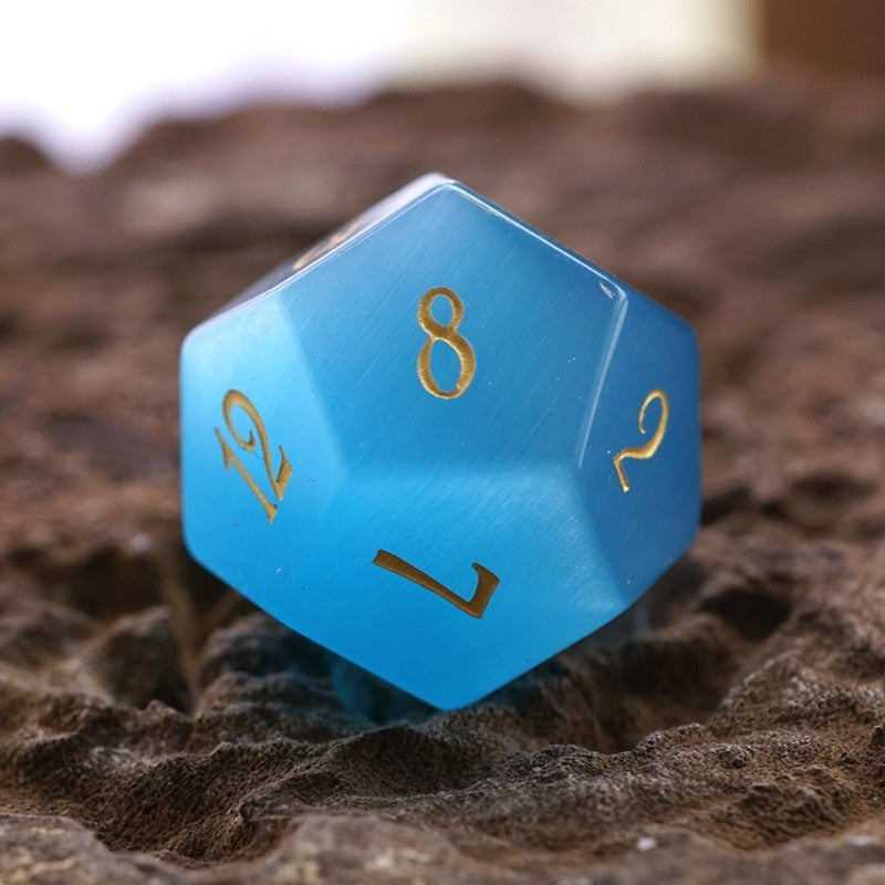 Aqua Blue Cat's Eye Stone Astrological Dice Set Of 3 Planets