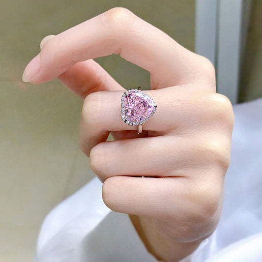 Sterling Silver  Diamond Heart Ring Ice Cut High Carbon Diamond Center Stone
