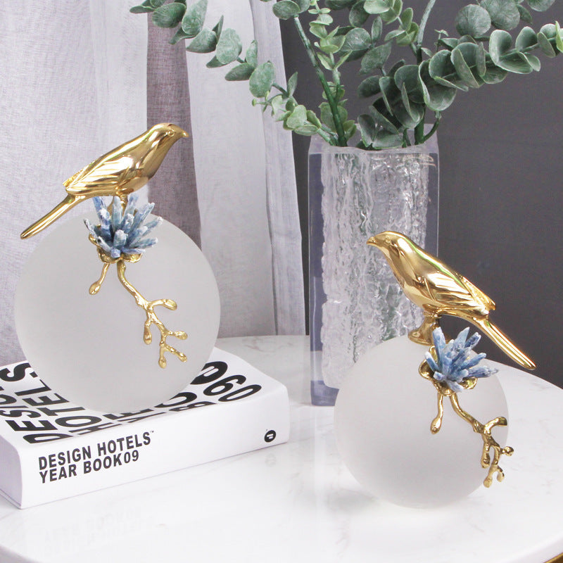 Luxury Bird With Blue Natural Soft Frosted Crystal Stone Ornaments