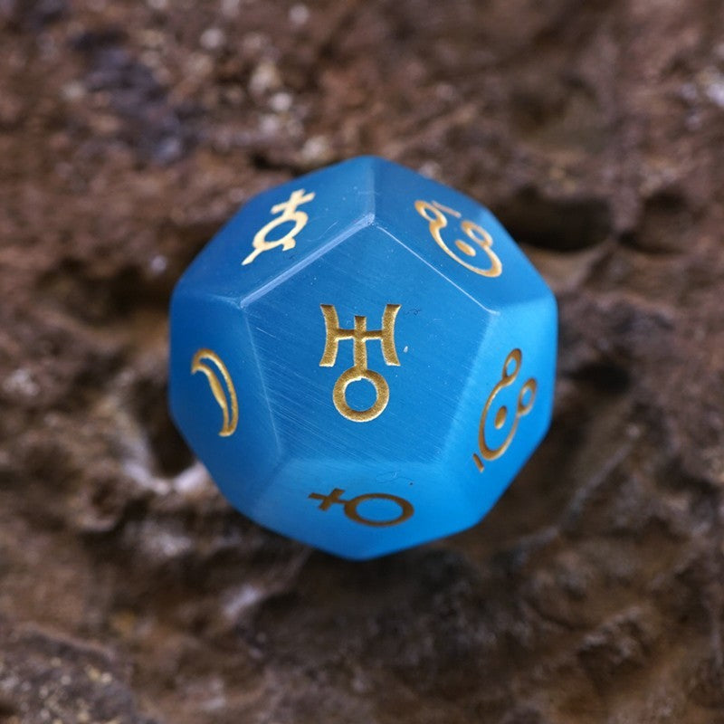 Aqua Blue Cat's Eye Stone Astrological Dice Set Of 3 Planets