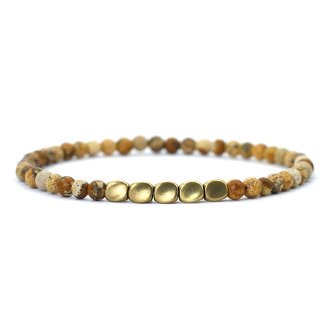 Irregular Copper Spacer Natural Stone Single Circle Bracelet