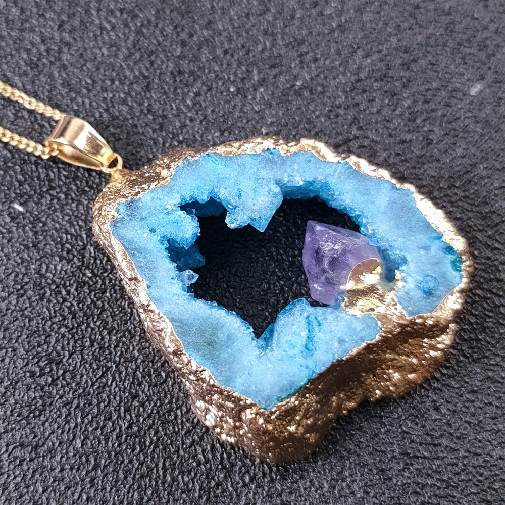 Irregular Onyx Rough Stone Hollow Crystal Hole Sliced Necklace