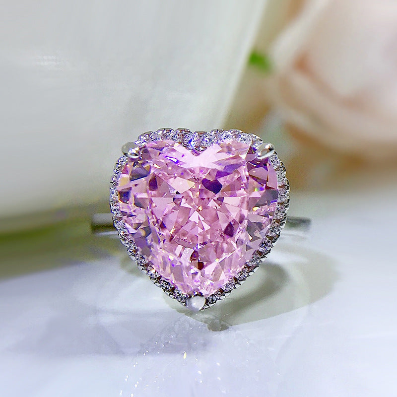 Sterling Silver  Diamond Heart Ring Ice Cut High Carbon Diamond Center Stone