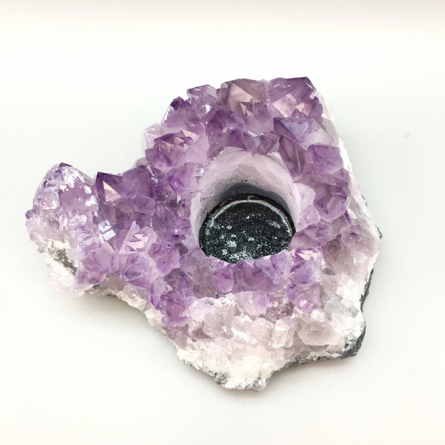 Natural Amethyst Vug Candlestick Decoration Purple Vug Block Rough Stone