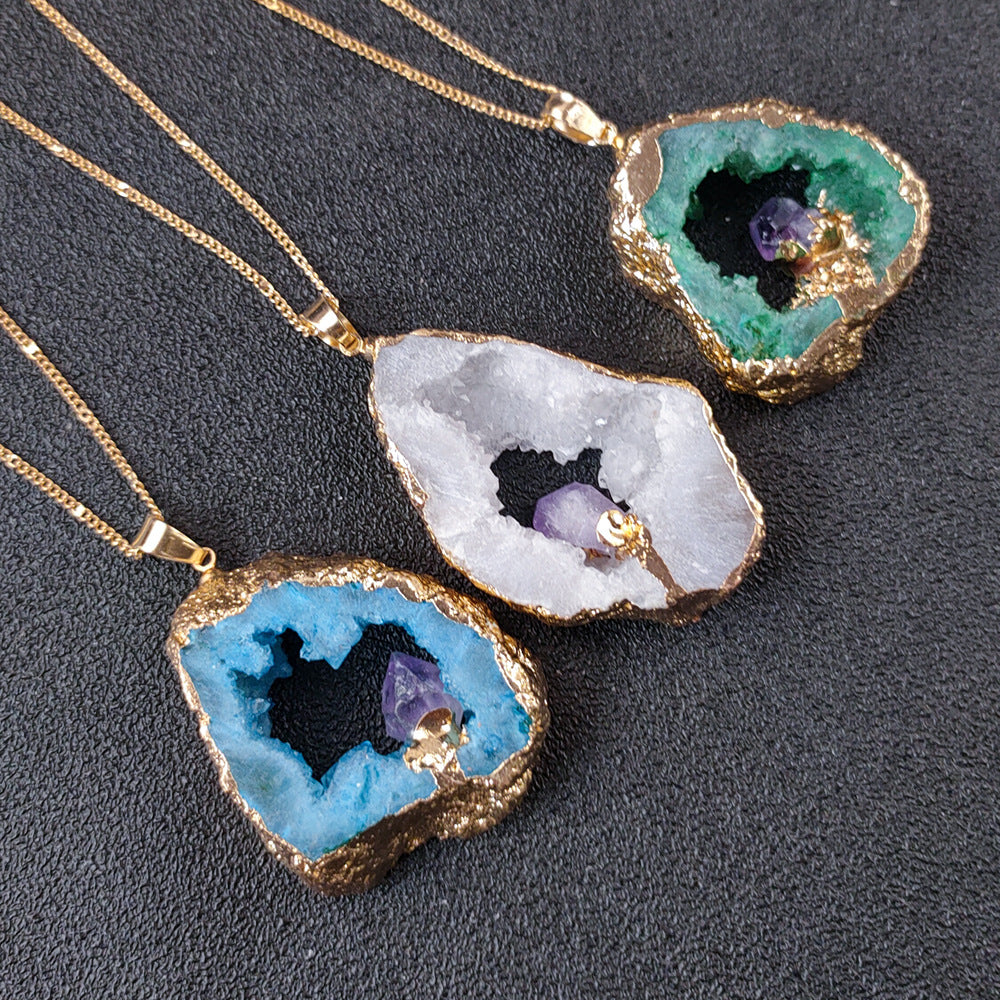 Irregular Onyx Rough Stone Hollow Crystal Hole Sliced Necklace