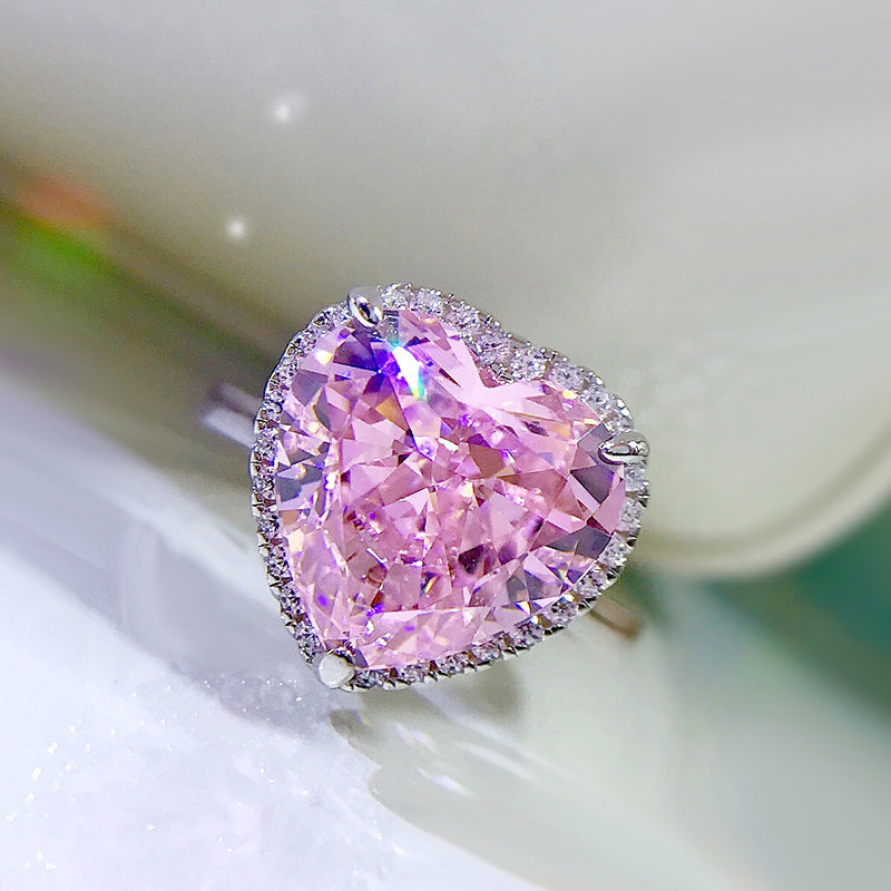 Sterling Silver  Diamond Heart Ring Ice Cut High Carbon Diamond Center Stone