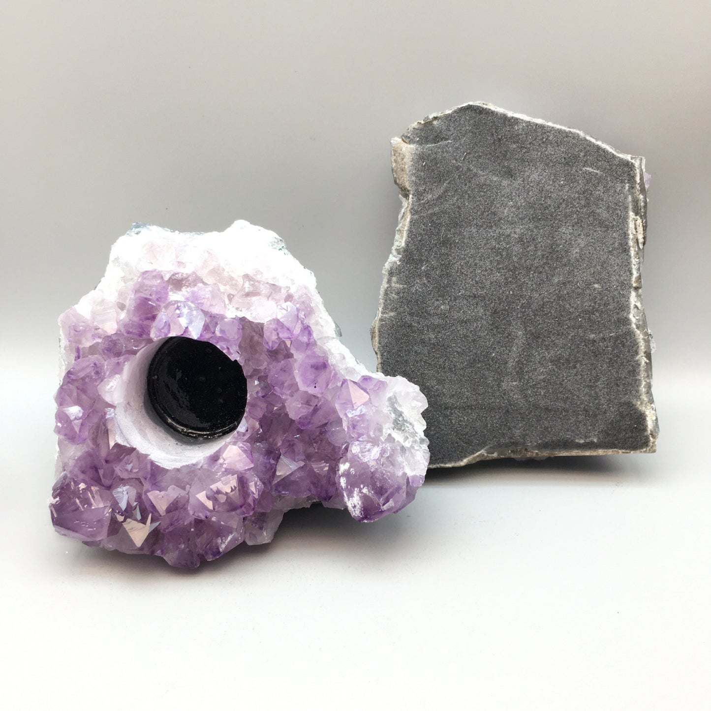Natural Amethyst Vug Candlestick Decoration Purple Vug Block Rough Stone